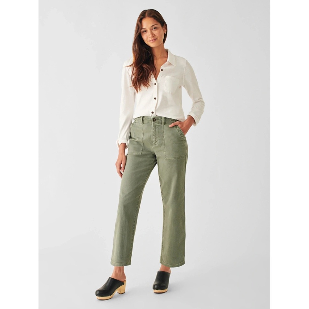 FAHERTY Utility Pants In Olive Garment Dyed Stretch Twill Women 26 NWT $148
